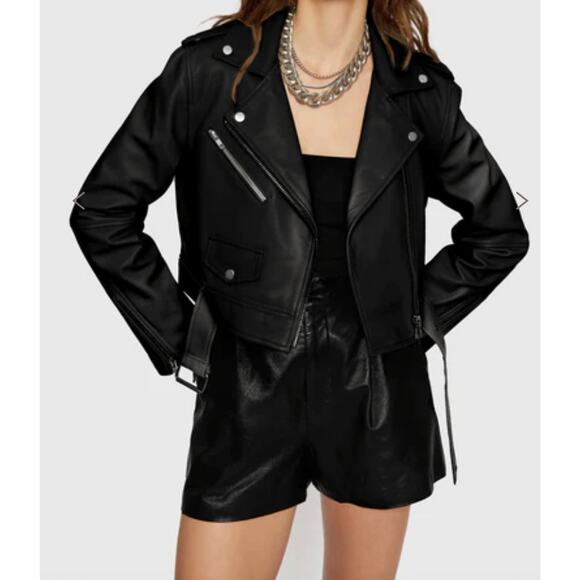 Rebecca Minkoff Moto jacket faux leather black M - Picture 1 of 8